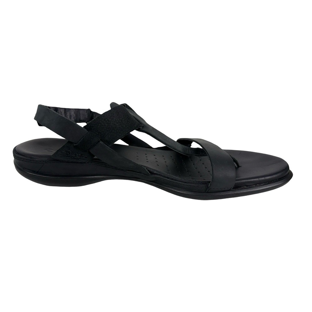 ECCO Flash Strappy Sandal Flat T-Strap Womens US 10 Black Leather Nubuck Comfort - Picture 3 of 10